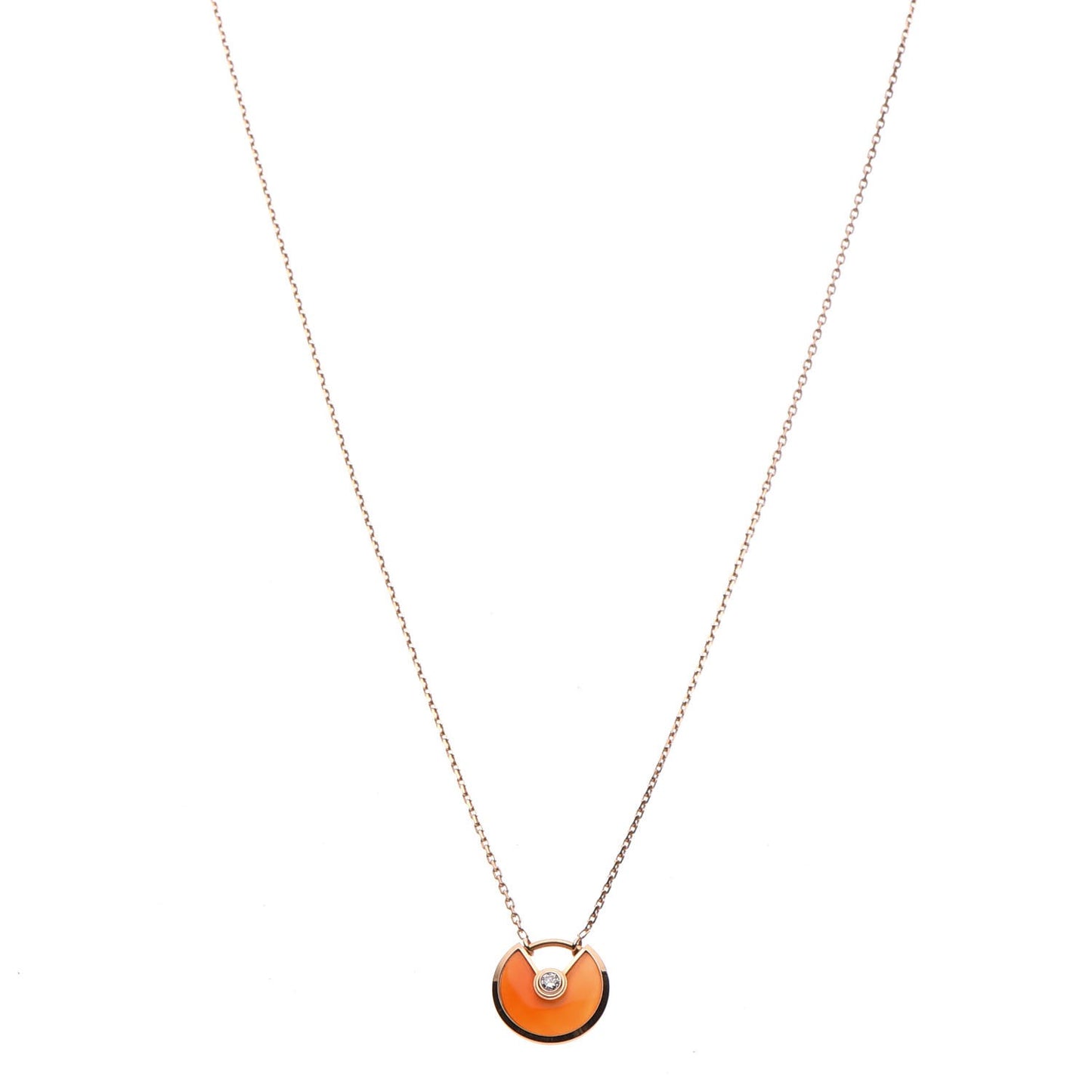 18K Pink Gold Diamond Carnelian XS Amulette de Cartier Pendant Necklace