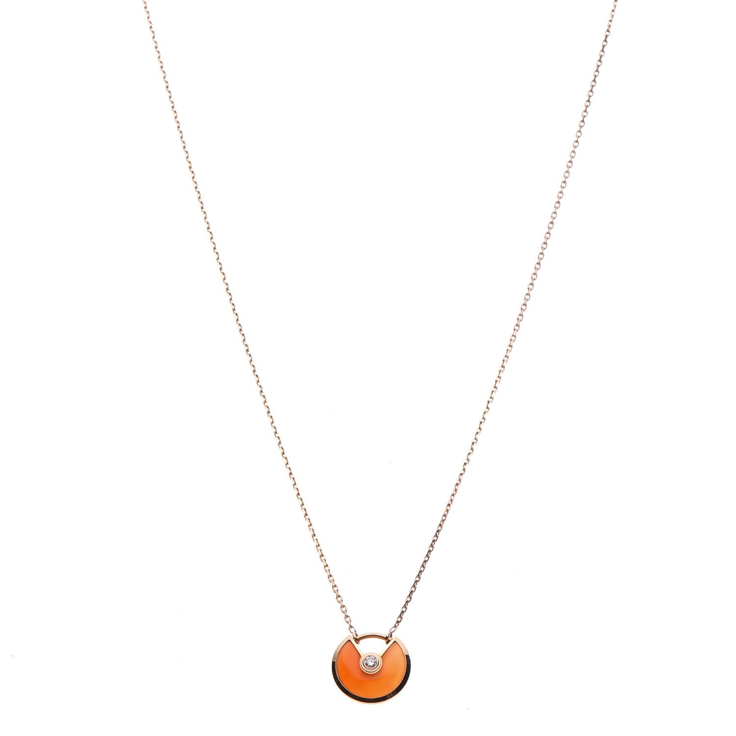 Cartier 18K Pink Gold Diamond Carnelian XS Amulette de Cartier Pendant Necklace 1 of 6