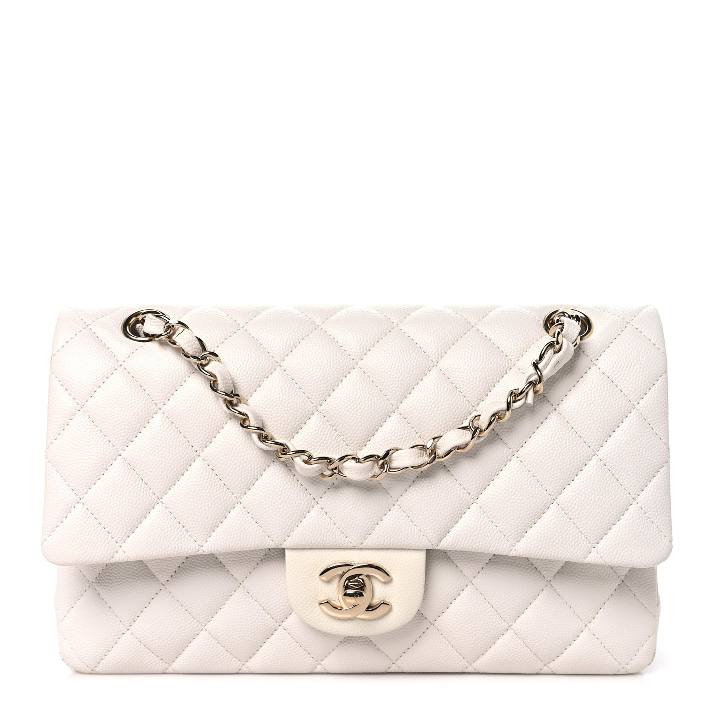 Caviar Quilted Medium Double Flap White