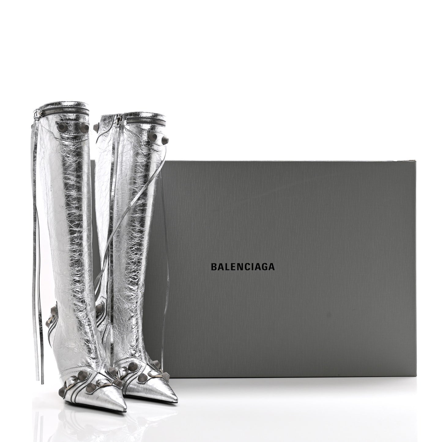 Metallic Agneau Arena Cagole 90mm Boots 37.5 Silver