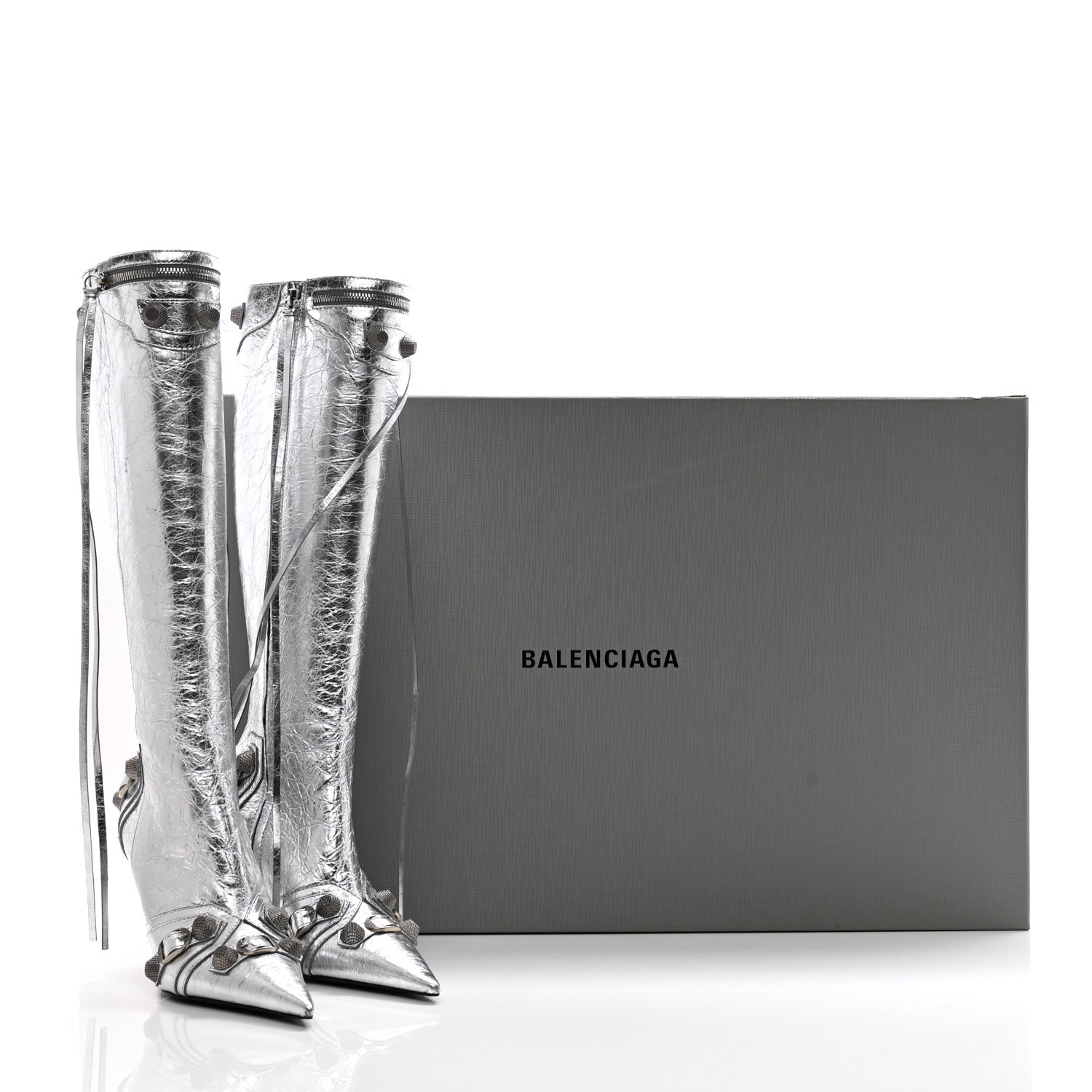 Balenciaga Metallic Agneau Arena Cagole 90mm Boots 37.5 Silver 10 of 10