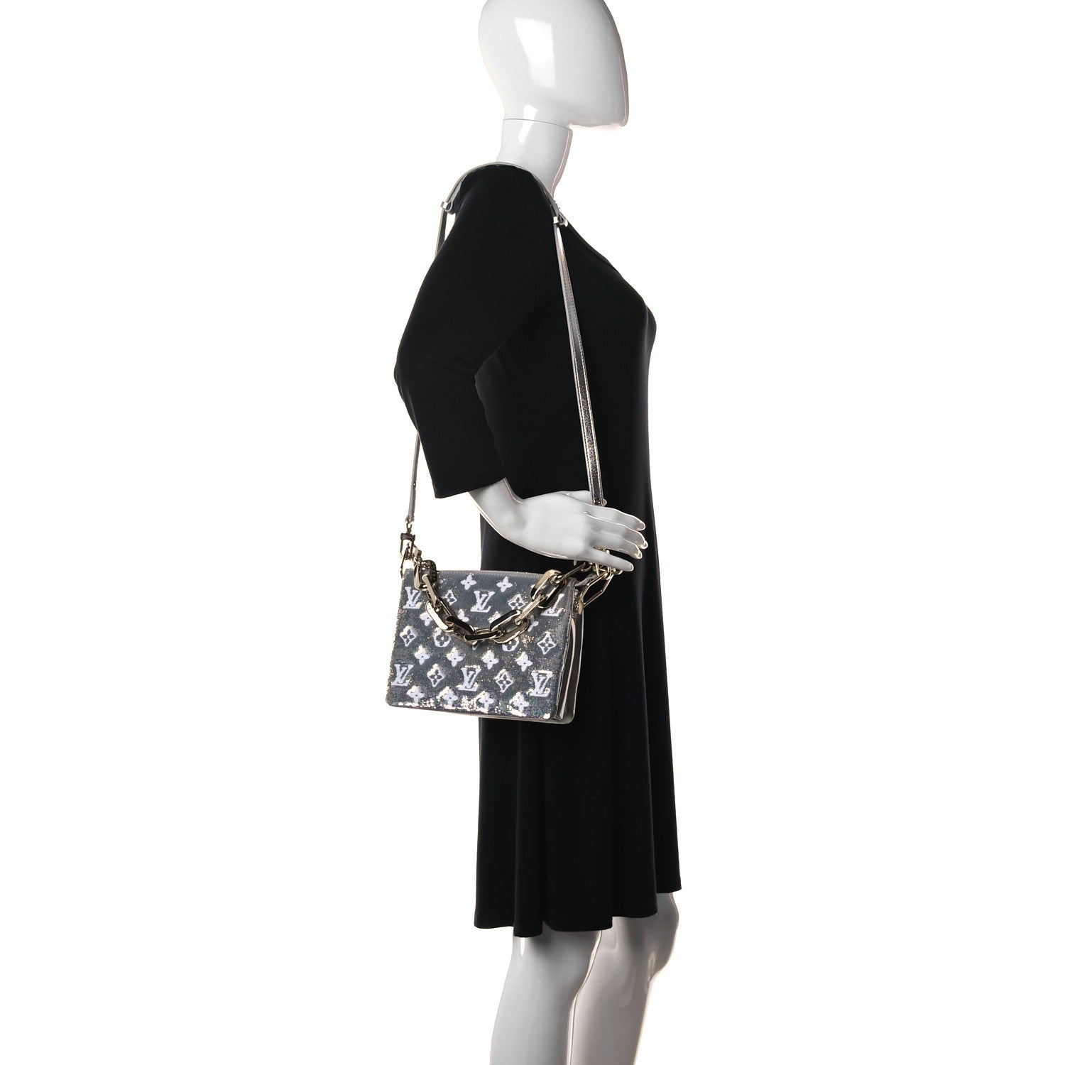 Louis Vuitton Satin Sequin Embroidered Monogram Coussin BB Silver 3 of 12