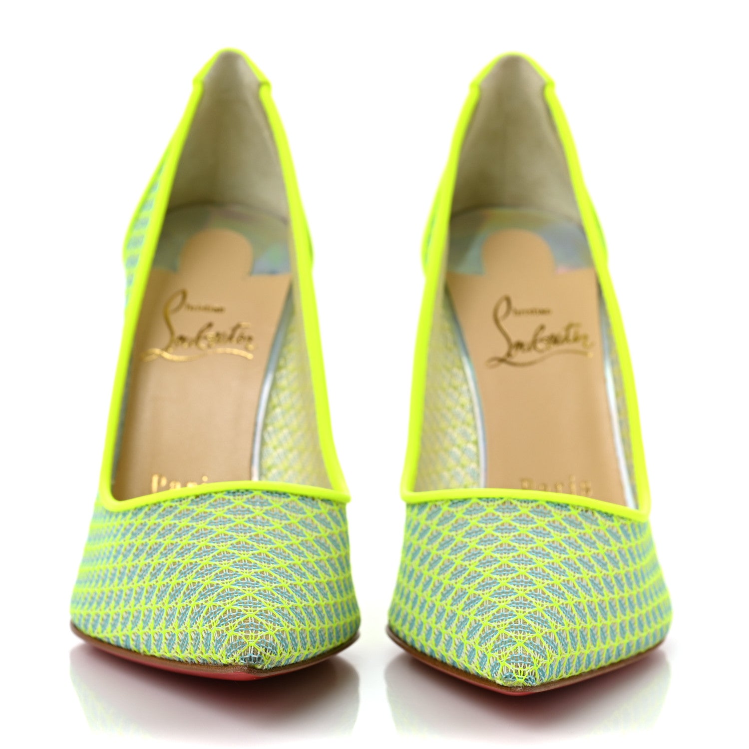 Christian Louboutin Fishnet Follies Lace 100 Pumps 36.5 Neon Yellow 2 of 8