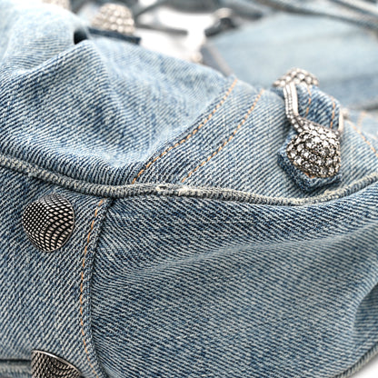 Balenciaga Washed Frayed Denim Crystal Small Le Cagole Shoulder Bag XS Blue 24 of 25