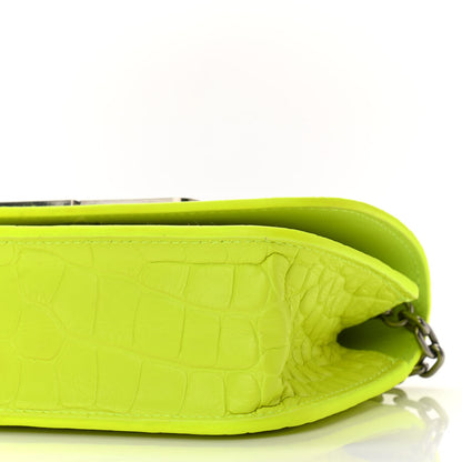 Balenciaga Extra Supple Calfskin Crocodile Embossed Gossip Wallet On Chain Fluo Yellow 10 of 11