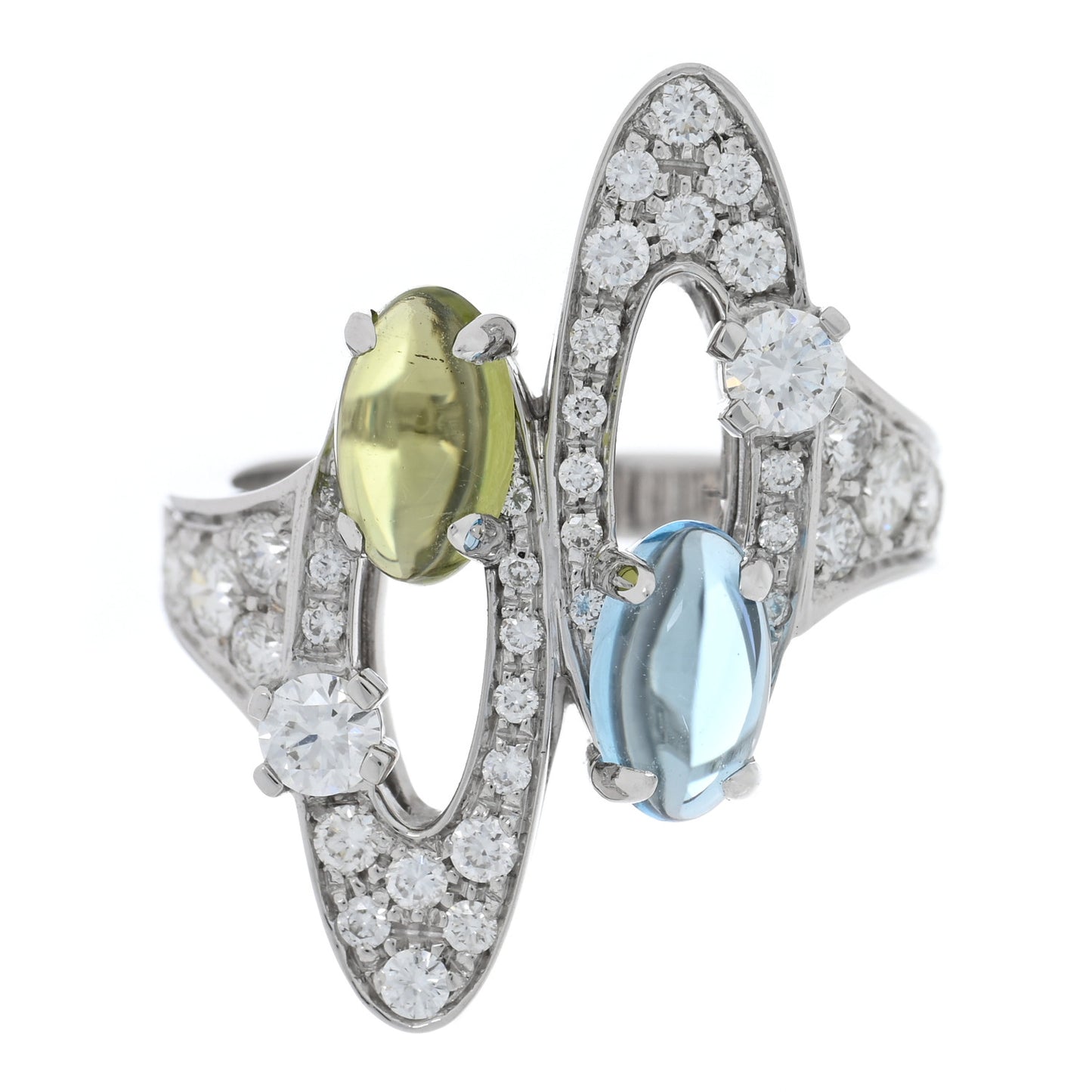 18K White Gold Diamond Blue Topaz Peridot Elisia Ring 54 6.75