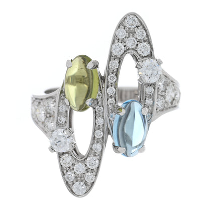 Bulgari 18K White Gold Diamond Blue Topaz Peridot Elisia Ring 54 6.75 1 of 4