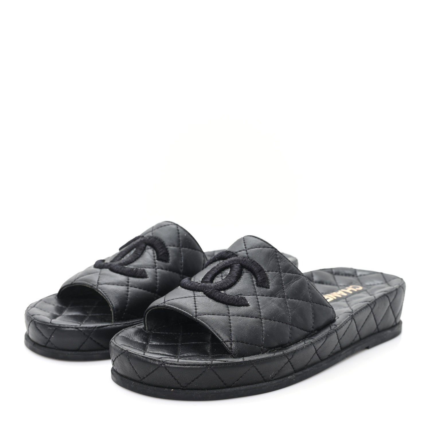 Chanel Lambskin Quilted CC Mules Sandals 37 Black 4 of 9