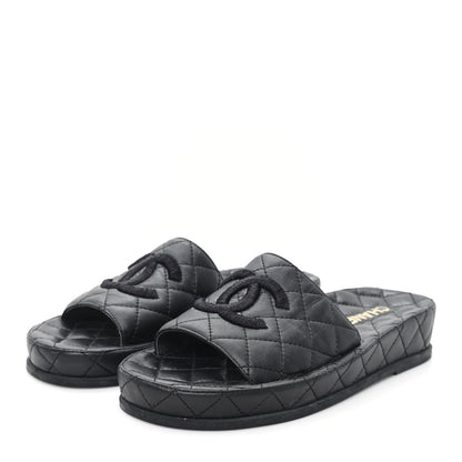 Chanel Lambskin Quilted CC Mules Sandals 37 Black 4 of 9