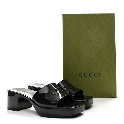 Gucci Rubber Gucci Logo Womens Platform 20/60mm Slide Sandals 37 Black 10 of 10