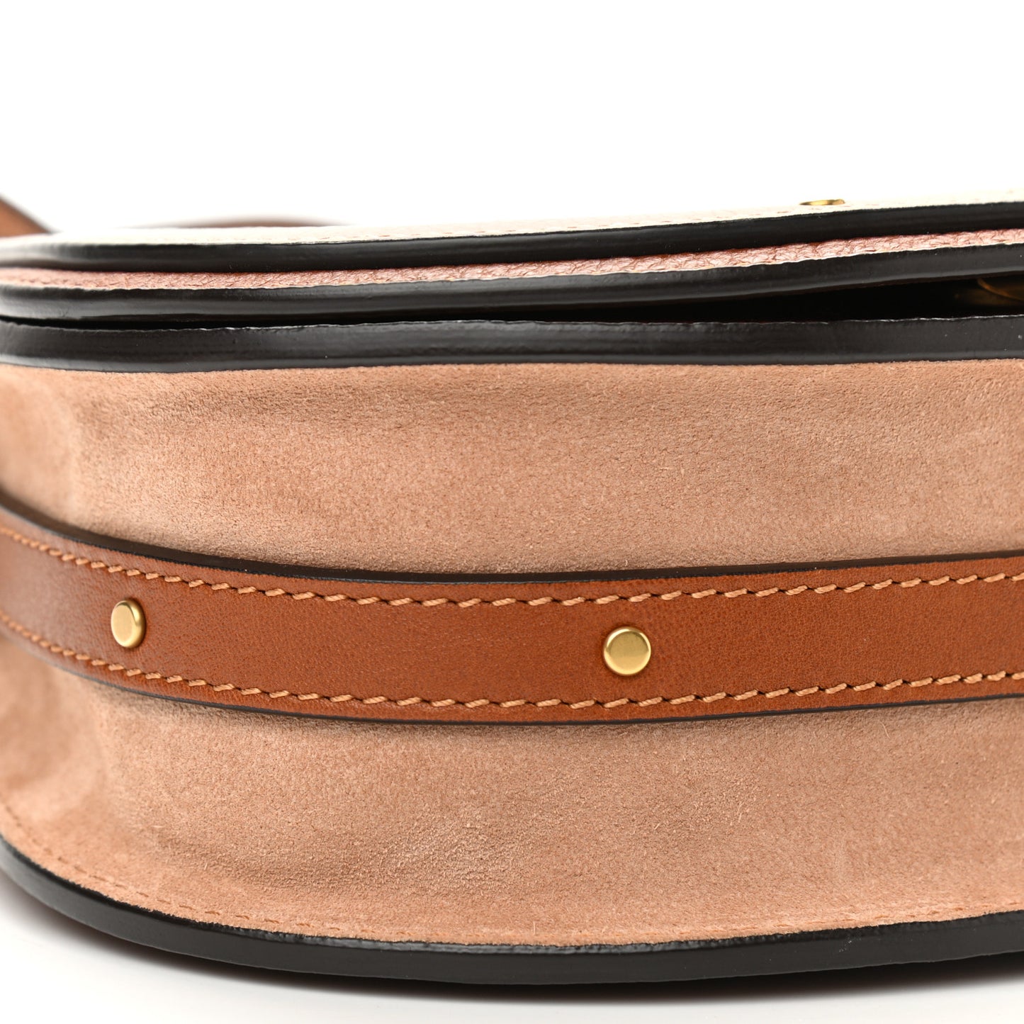 Calfskin Suede Floral Patchwork Small Nile Bracelet Bag Caramel