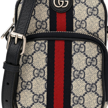Gucci GG Supreme Monogram Textured Dollar Calfskin Web Mini Ophidia Double Zip Messenger Bag Beige Blue 8 of 11