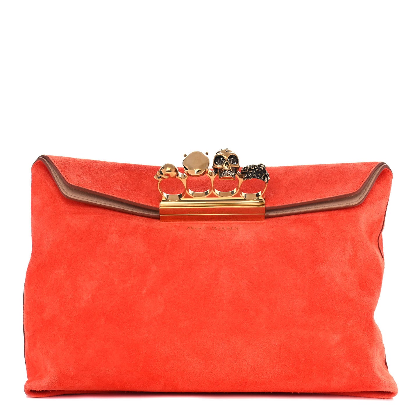 Suede Skull Knuckle Clutch Orange