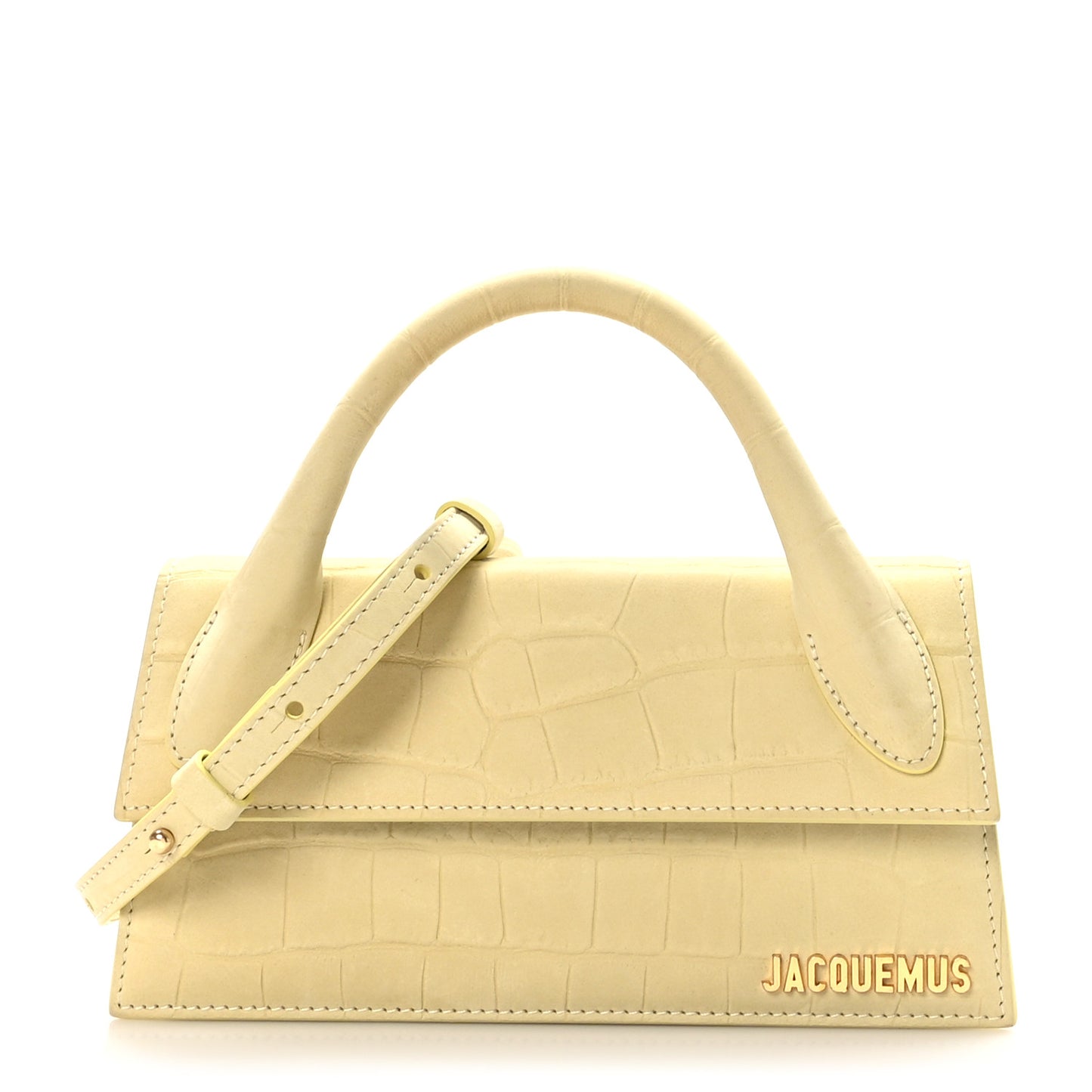 Calfskin Crocodile Embossed Le Chiquito Long Pale Yellow