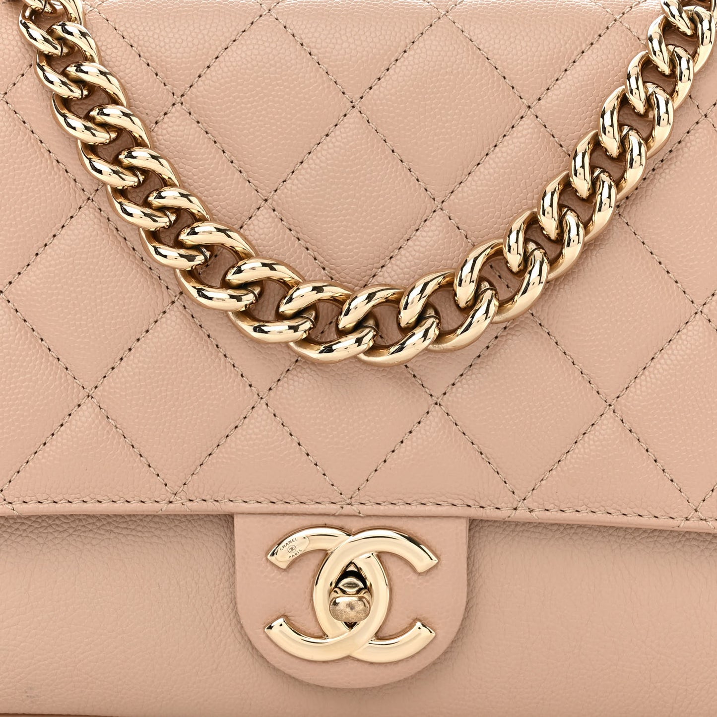 Caviar Quilted Large Studded Flap Beige