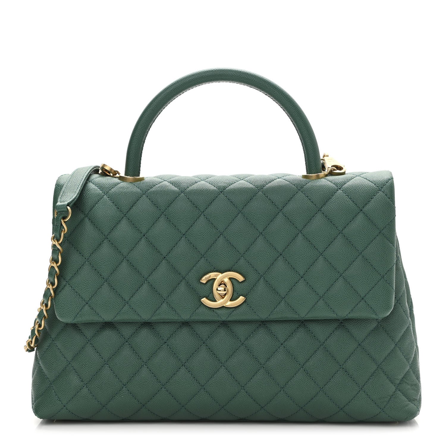 Chanel Caviar Quilted Medium Coco Handle Flap Green 1 of 9
