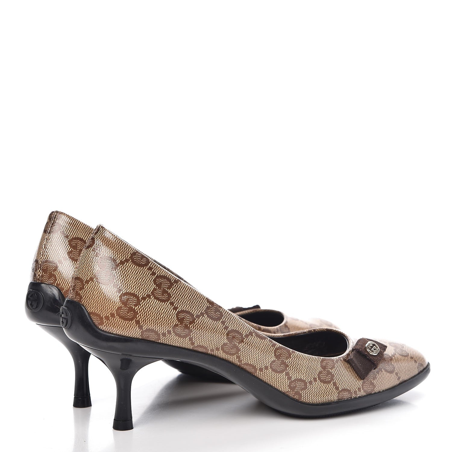 Gucci Crystal Monogram Bow Pumps 35 Beige Ebony Testa di Moro 4 of 12