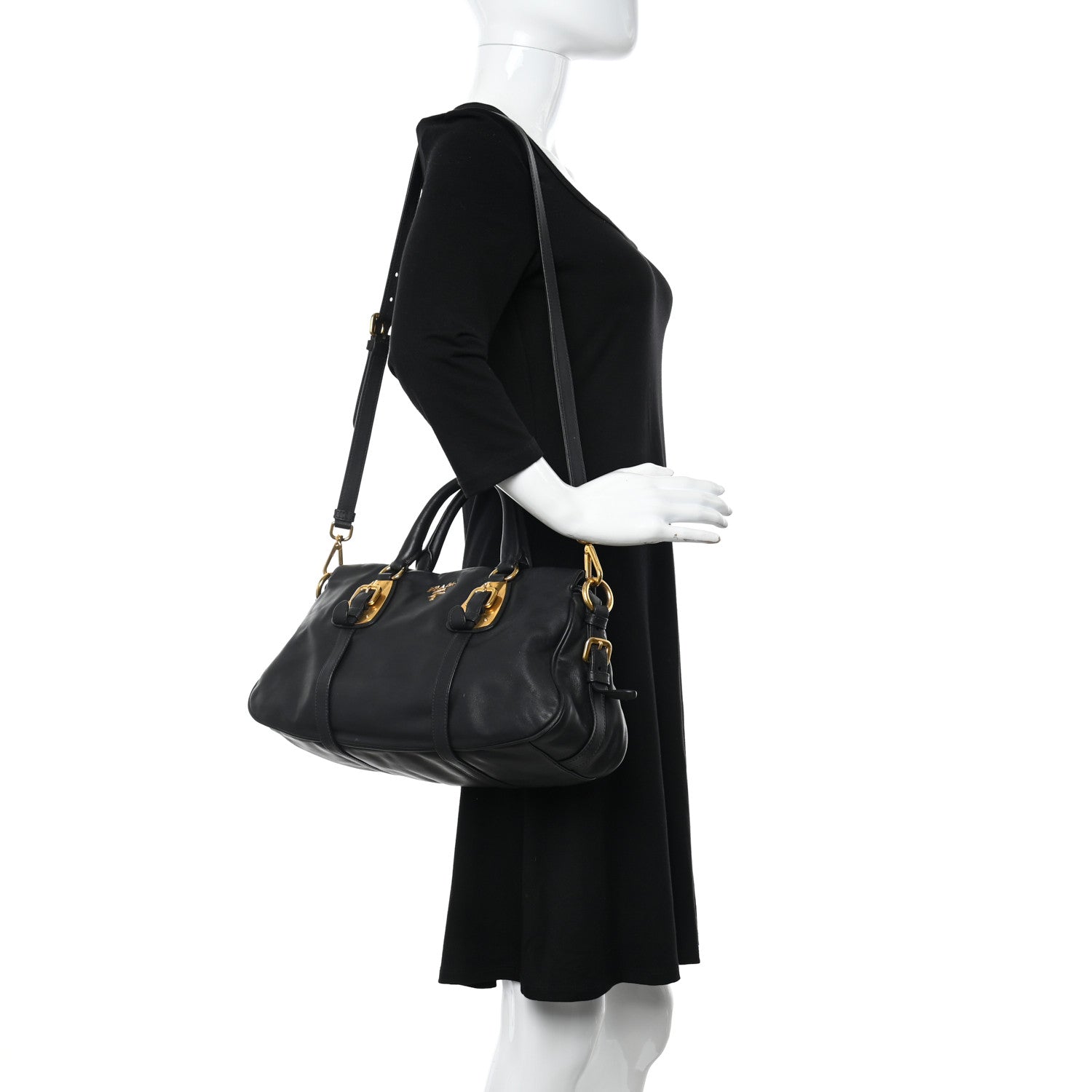 Prada Soft Calf Shopping Satchel Black 2 of 20