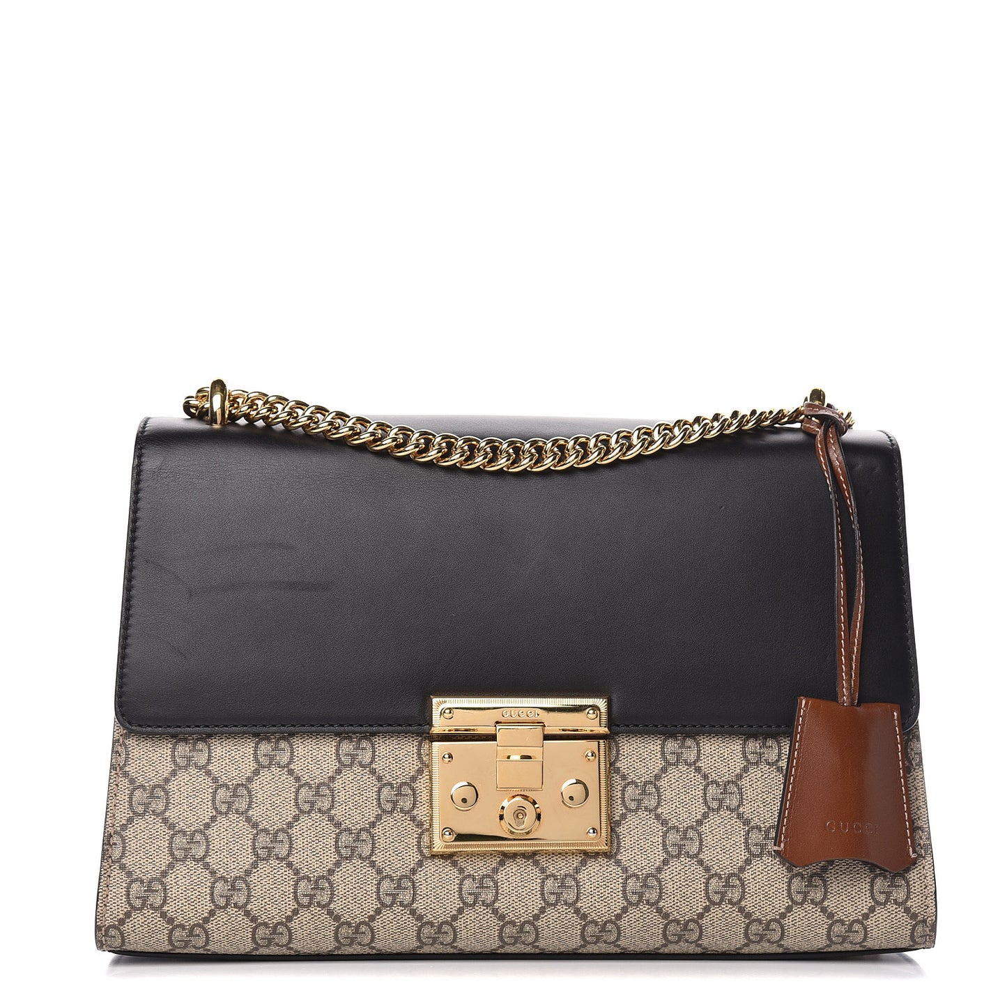 GG Supreme Monogram Calfskin Medium Padlock Shoulder Bag Beige Black Cuir
