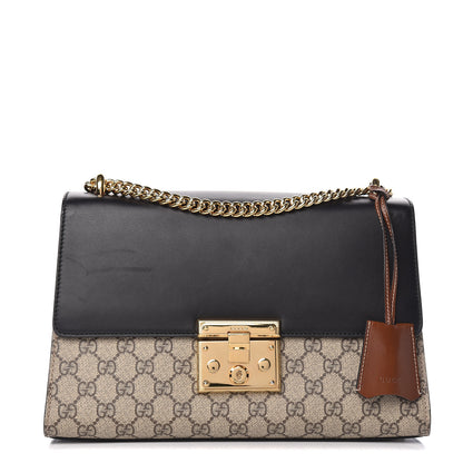 Gucci GG Supreme Monogram Calfskin Medium Padlock Shoulder Bag Beige Black Cuir 1 of 14