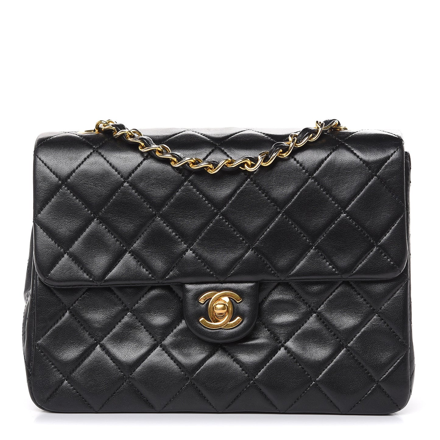 Lambskin Quilted Mini Square Flap Black