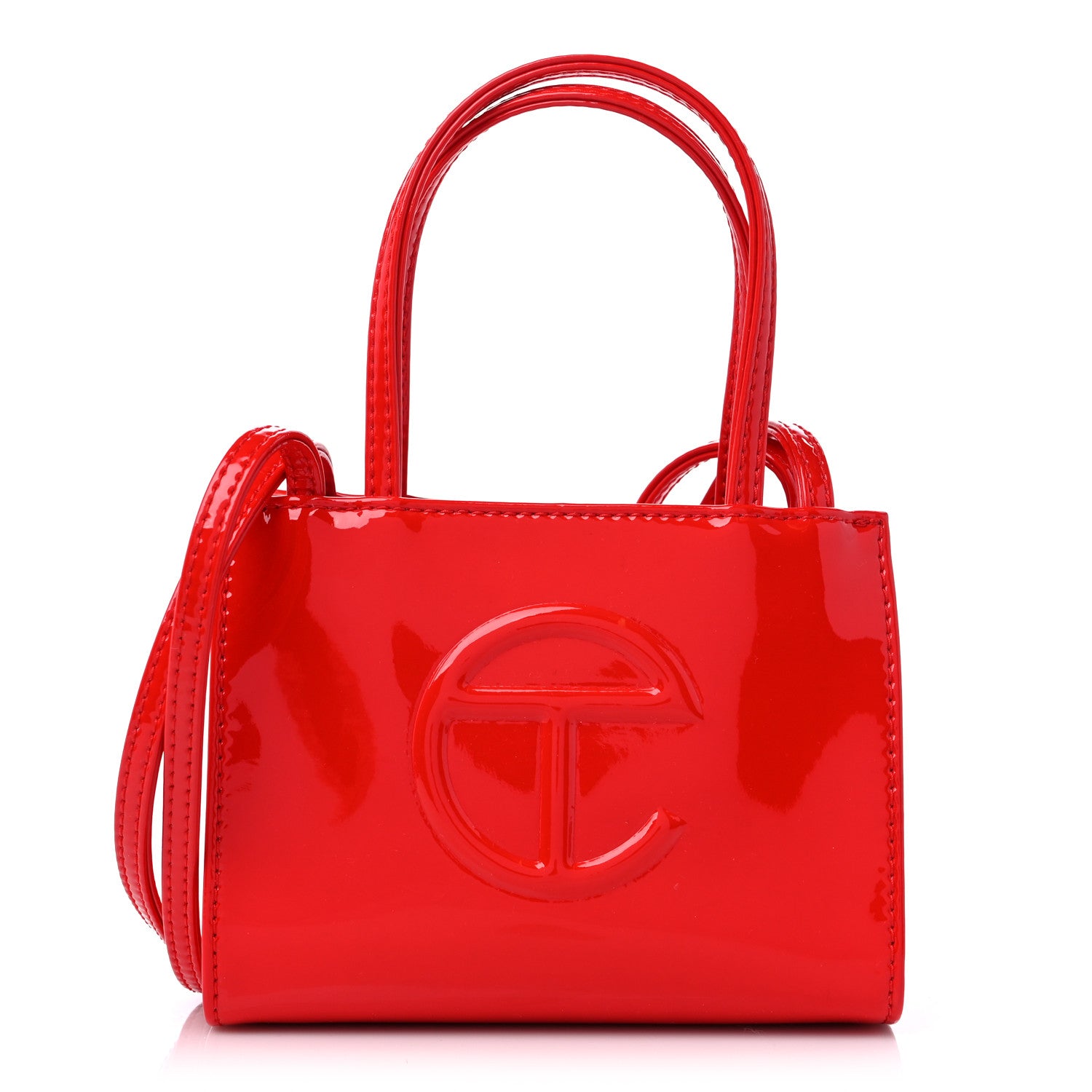 Telfar Patent Vegan Leather Small Shopping Bag Red 1 of 8