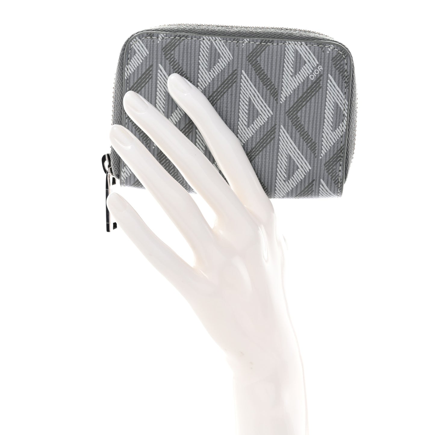 Coated Canvas Calfskin CD Diamond Zipped Coin Purse Grey