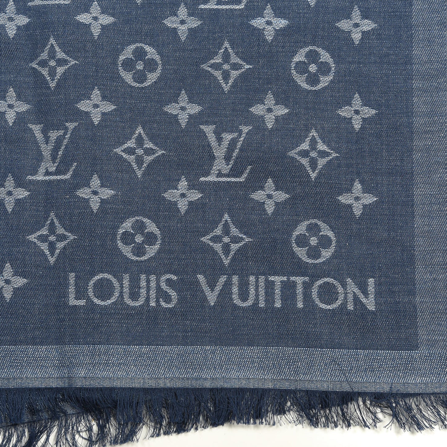 Cotton Monogram Denim Shawl Blue