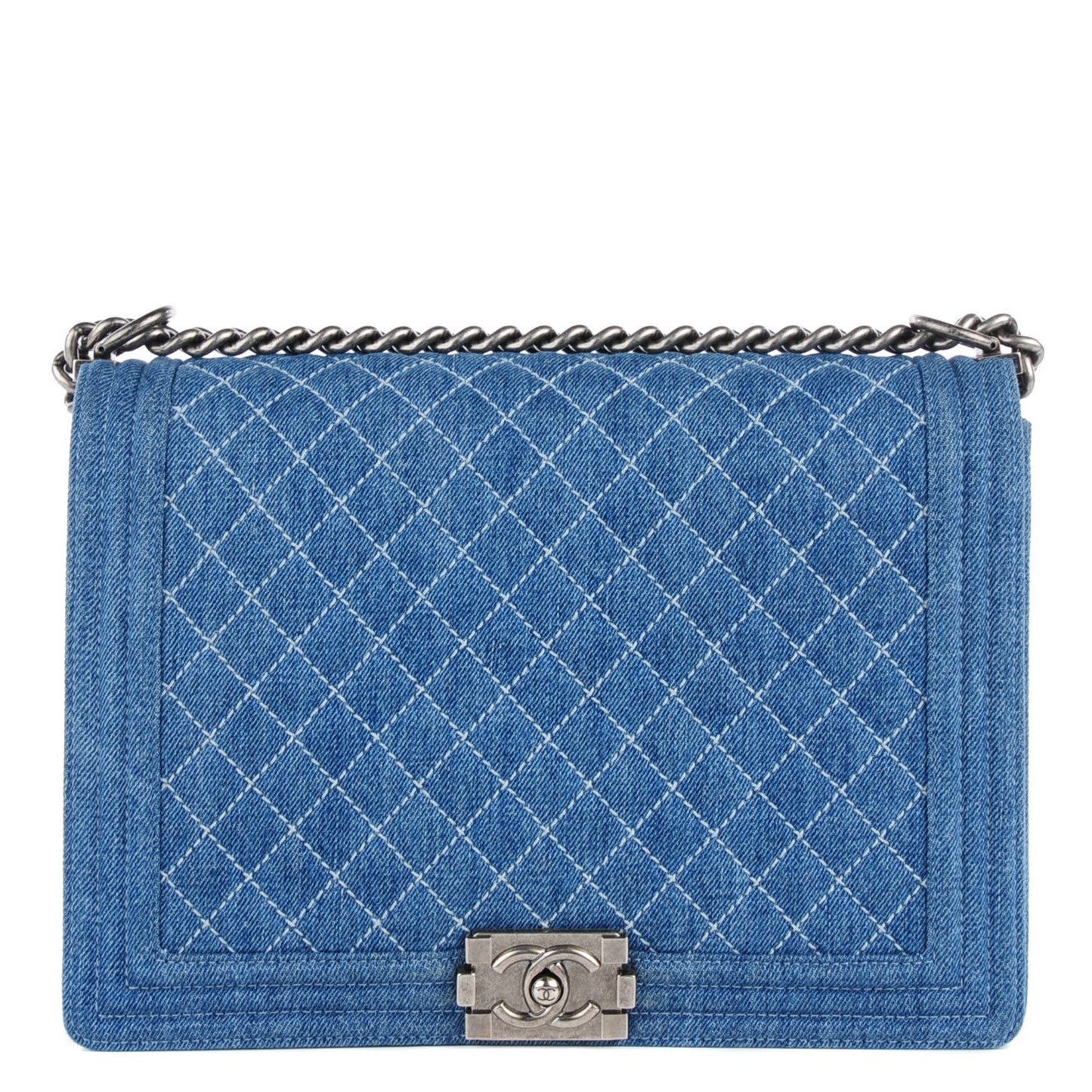 Denim Quilted Large Boy Flap Blue