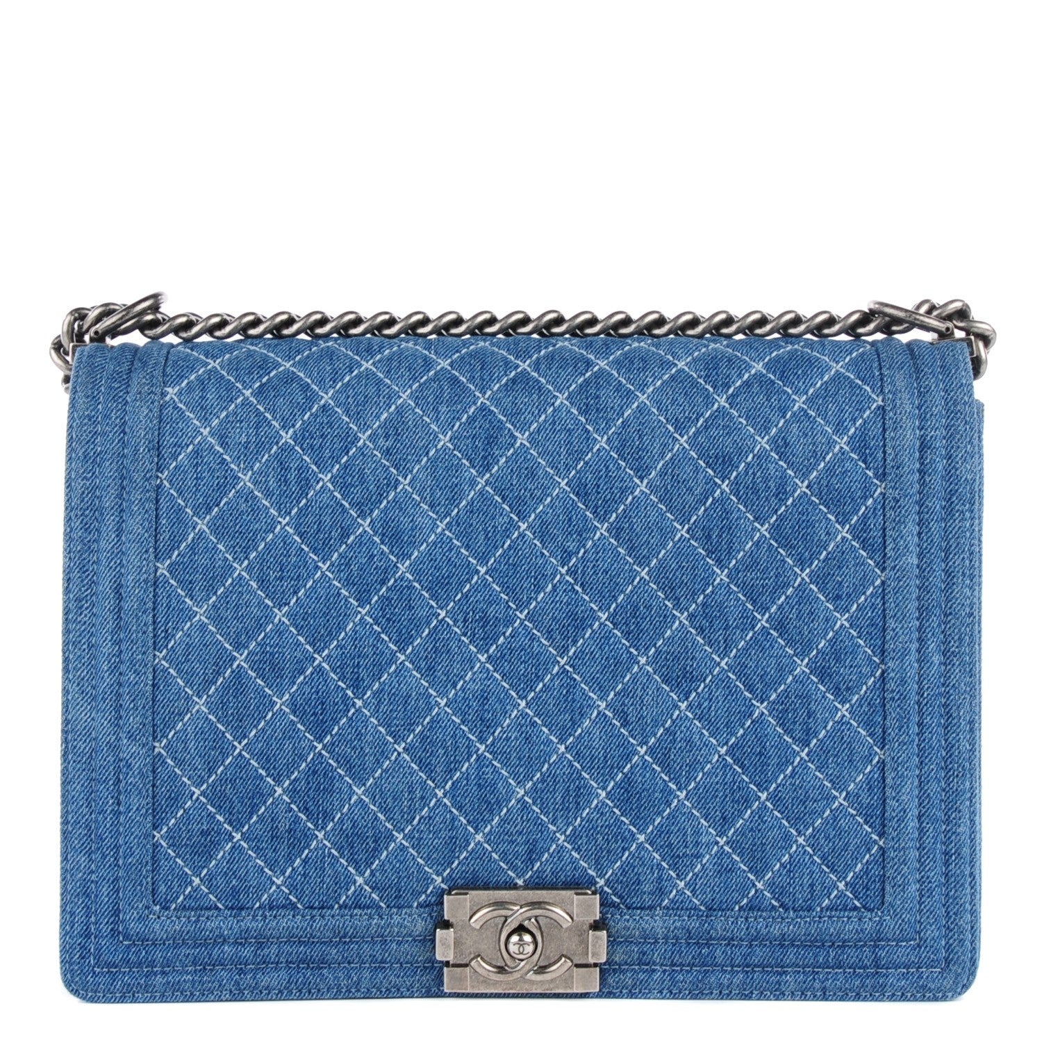 Chanel Denim Quilted Large Boy Flap Blue 1 of 9