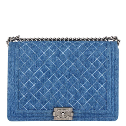 Chanel Denim Quilted Large Boy Flap Blue 1 of 9