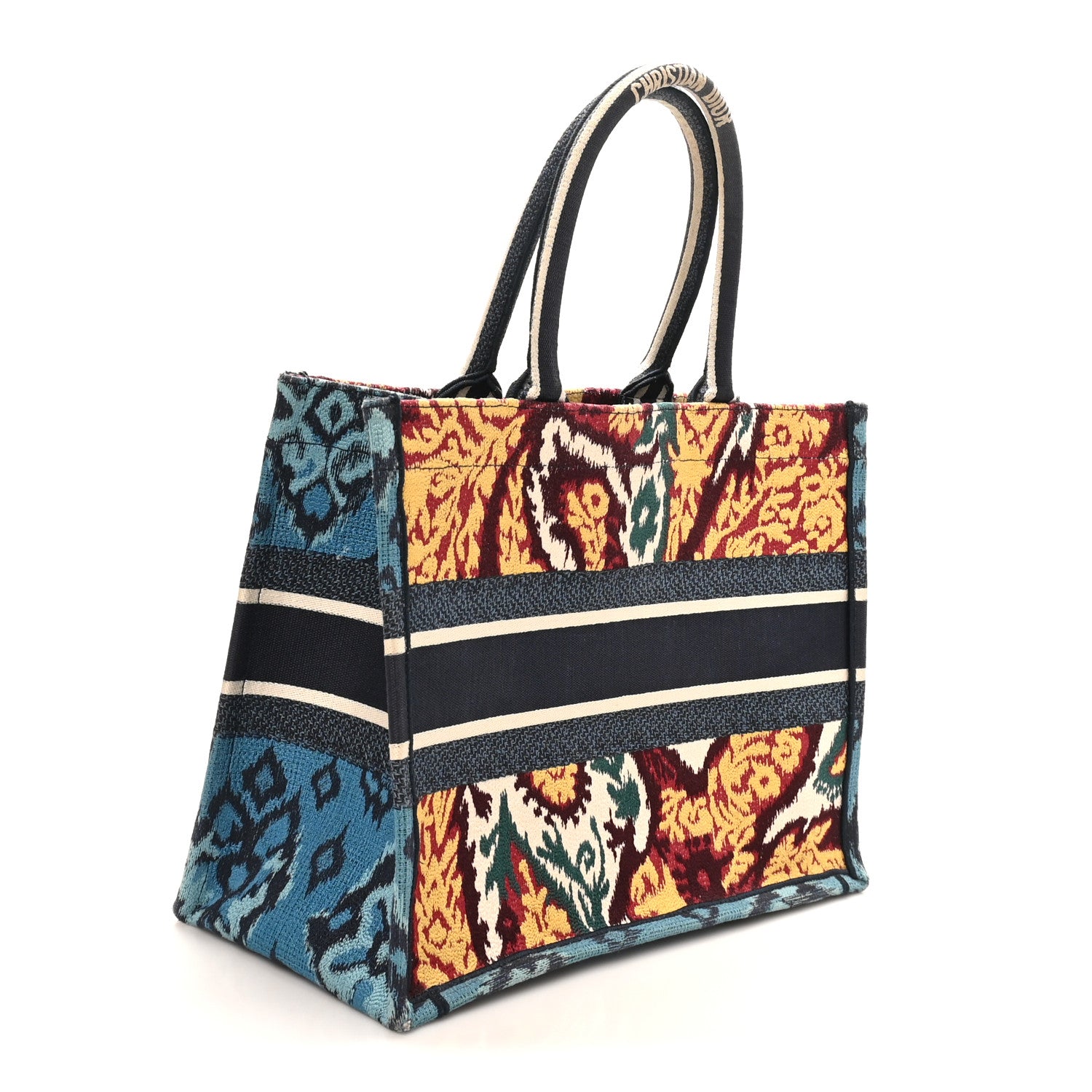 Christian Dior Canvas Embroidered Paisley Medium Book Tote Blue Multicolor 3 of 10