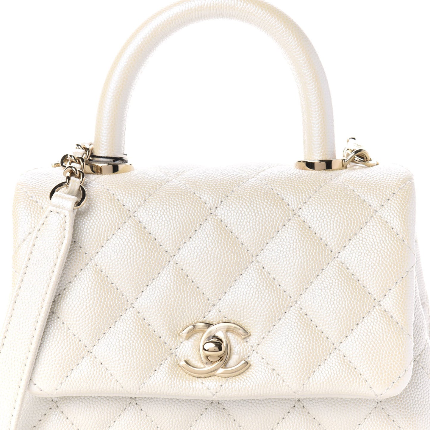 Iridescent Caviar Quilted Extra Mini Coco Handle Flap Ivory