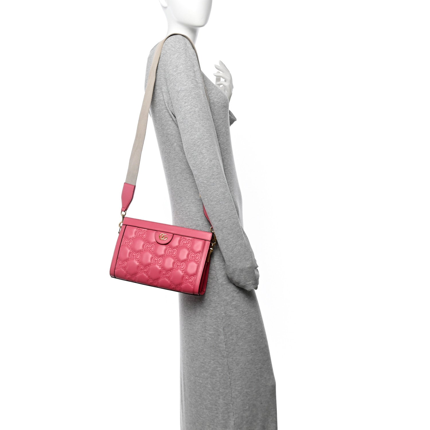 Gucci Calfskin GG Matelasse Small Slim Chain Shoulder Bag Rhodamine Pink Natural 2 of 11