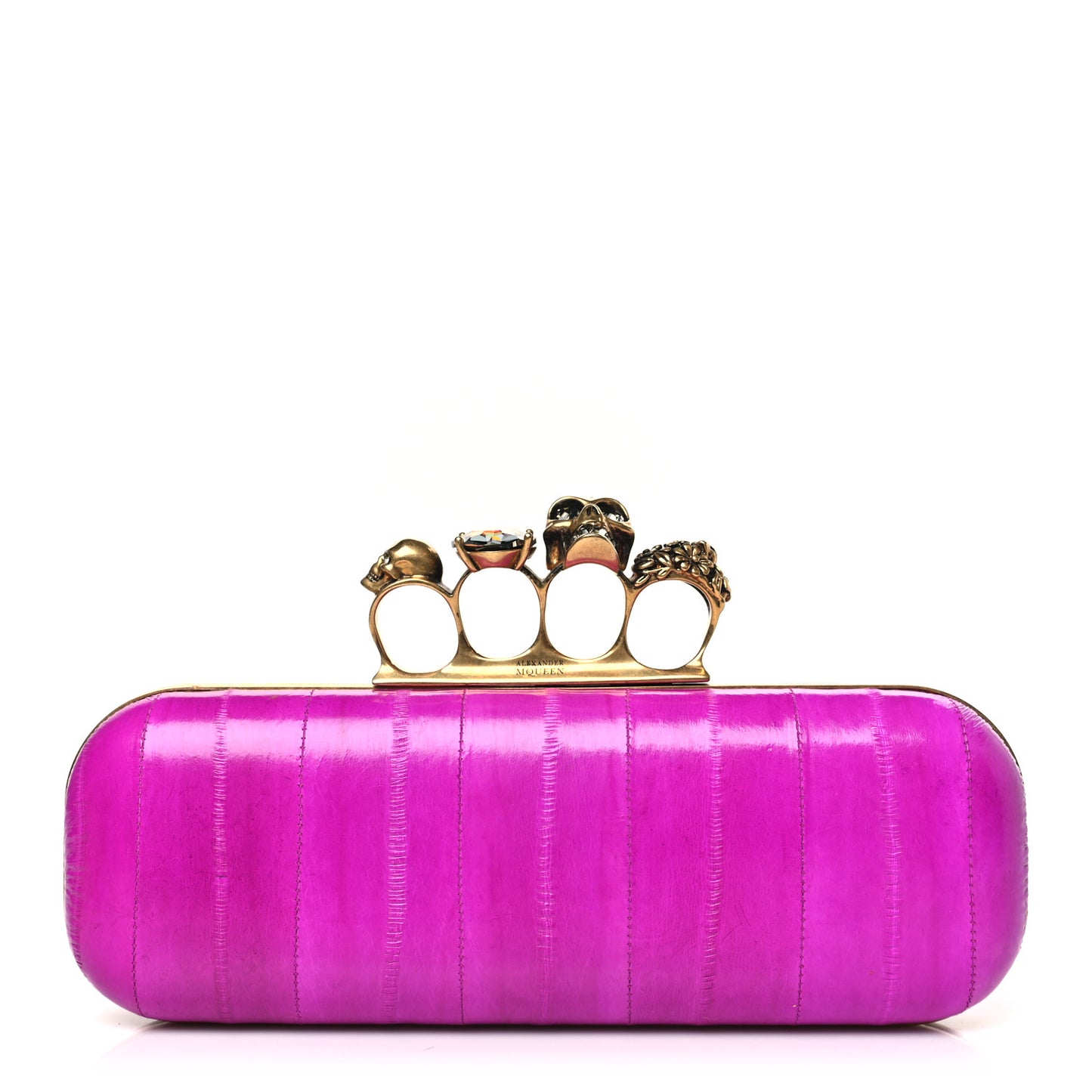 Eel Skull East West Knuckle Box Clutch Violet Magenta