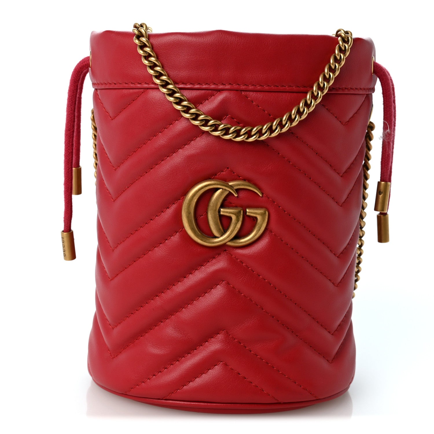 Gucci Calfskin Matelasse Mini GG Marmont 2.0 Bucket Bag Hibiscus Red 1 of 8