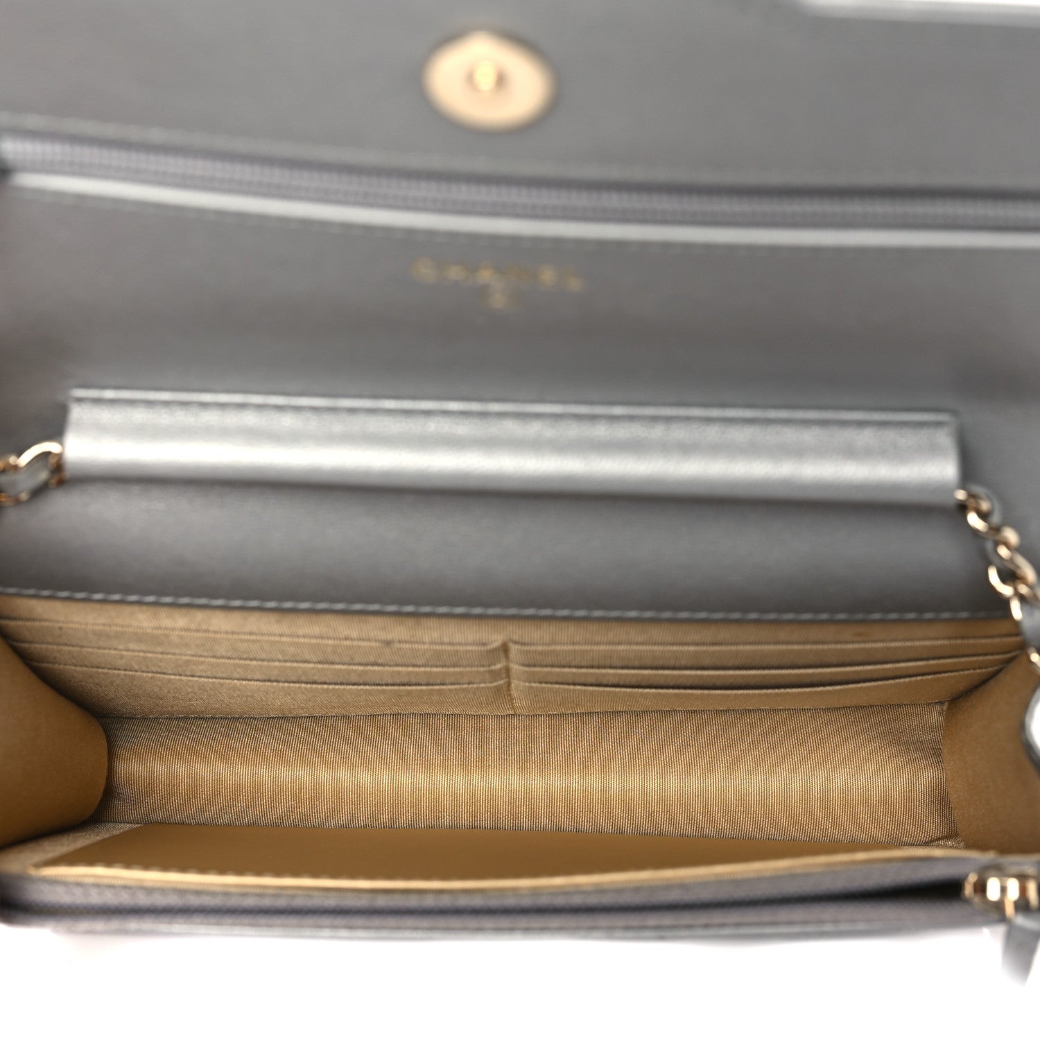 Chanel Metallic Goatskin Quilted Timeless CC Wallet On Chain WOC Silver 5 of 11
