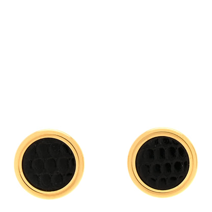 Hermes Lizard Heritage Equestre Stud Earrings Gold Black 1 of 6