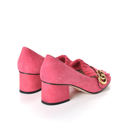 Gucci Kid Scamosciato GG Marmont Fringe 50mm Loafer Pumps 35 Hot Pink 4 of 11