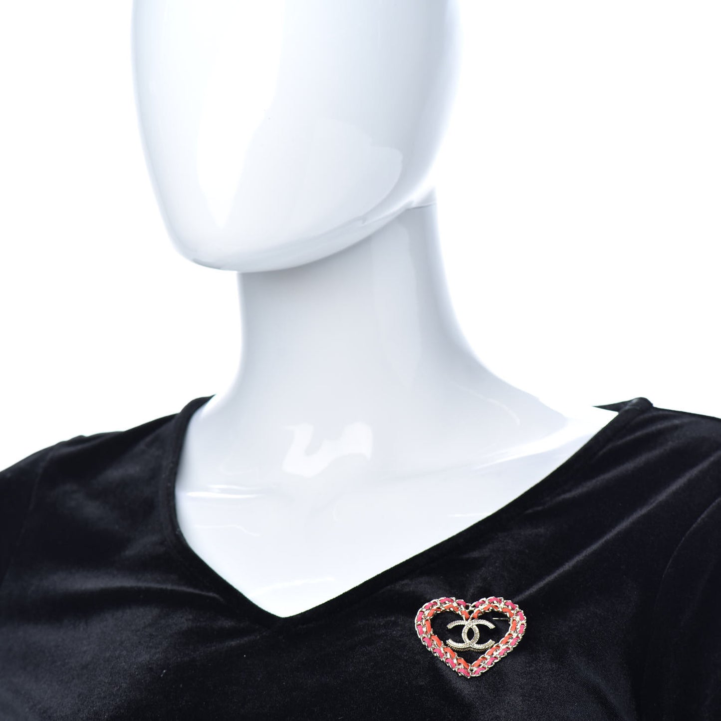 Lambskin Chain CC Heart Brooch Pink Red Gold