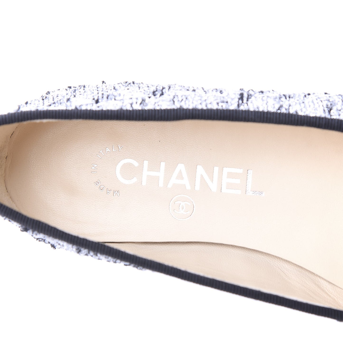 Tweed Sequin Cap Toe Ballerina Flats 36 Black Blue