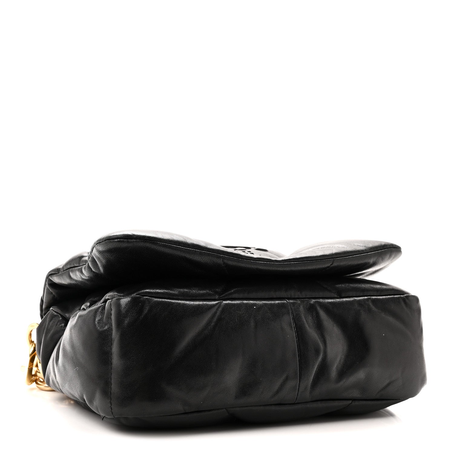 Prada Nappa Soft Padded Logo Embossed Triangle Quilted Small Shoulder Bag Black 4 of 9