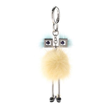 Fendi Metal Mink Fur Hypnoteyes Chick Pom Pom Bag Charm Palladium Tourmaline Pineapple 1 of 6