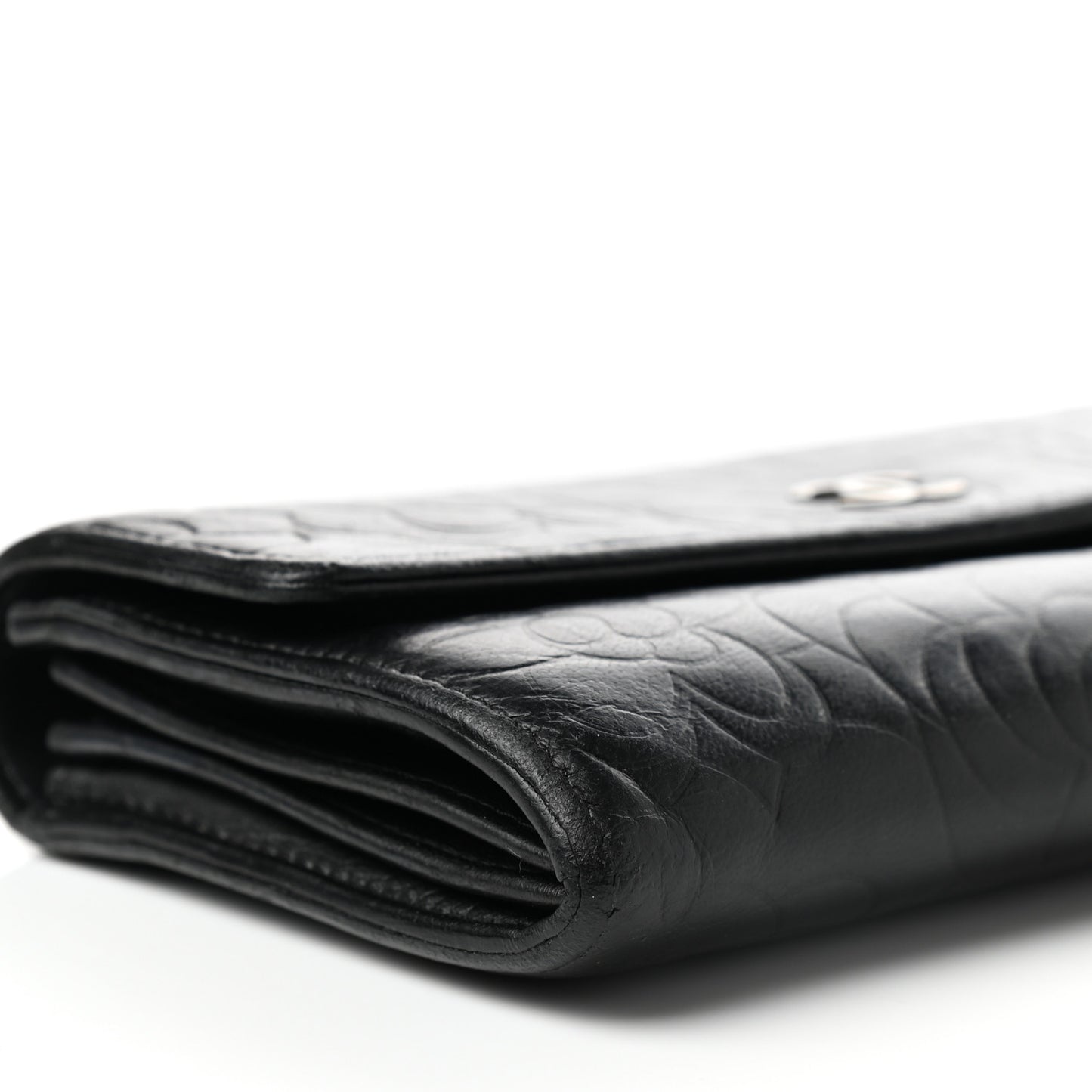 Lambskin Camellia Embossed Flap Wallet Black