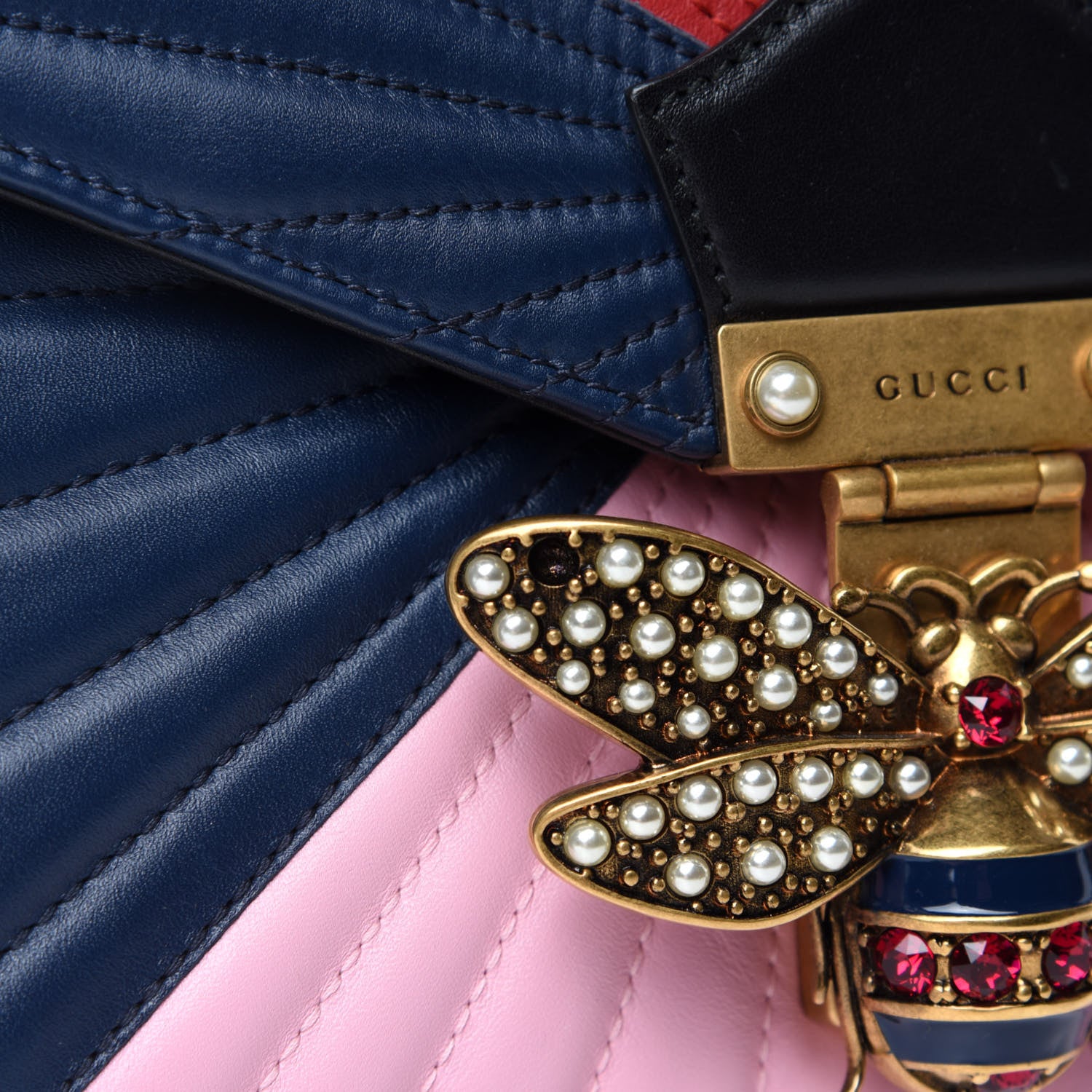 Gucci Calfskin Bamboo Trapuntata Queen Margaret Top Handle Bag Blue Agata Hibiscus Red Mystic White Sugar Pink 8 of 11