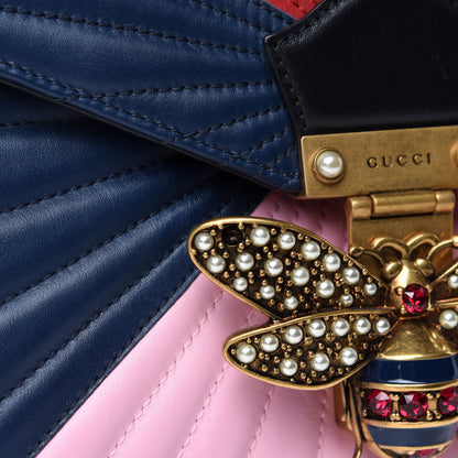 Gucci Calfskin Bamboo Trapuntata Queen Margaret Top Handle Bag Blue Agata Hibiscus Red Mystic White Sugar Pink 8 of 11