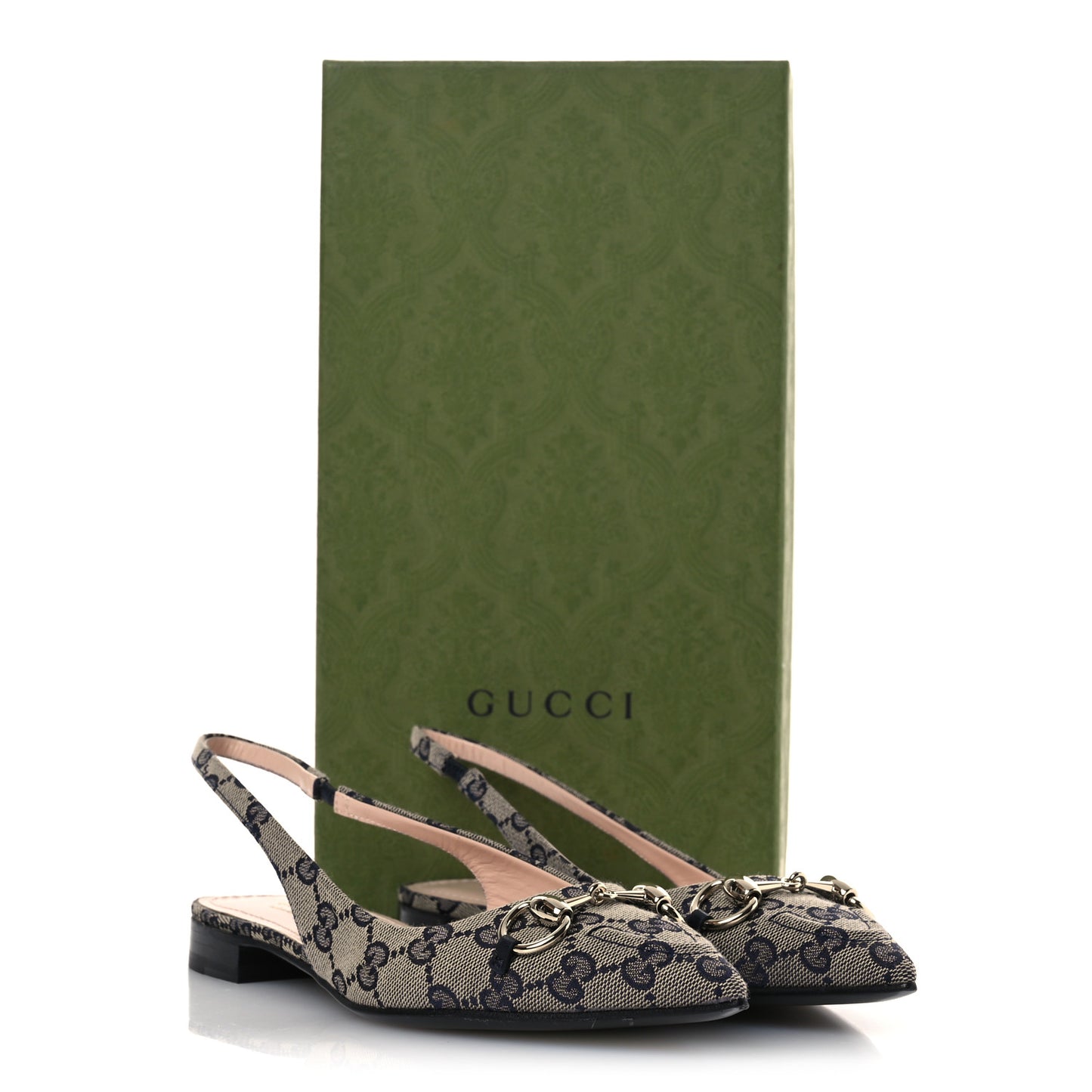 Monogram Horsebit Womens Slingback Ballet Flat 37.5 Beige Blue