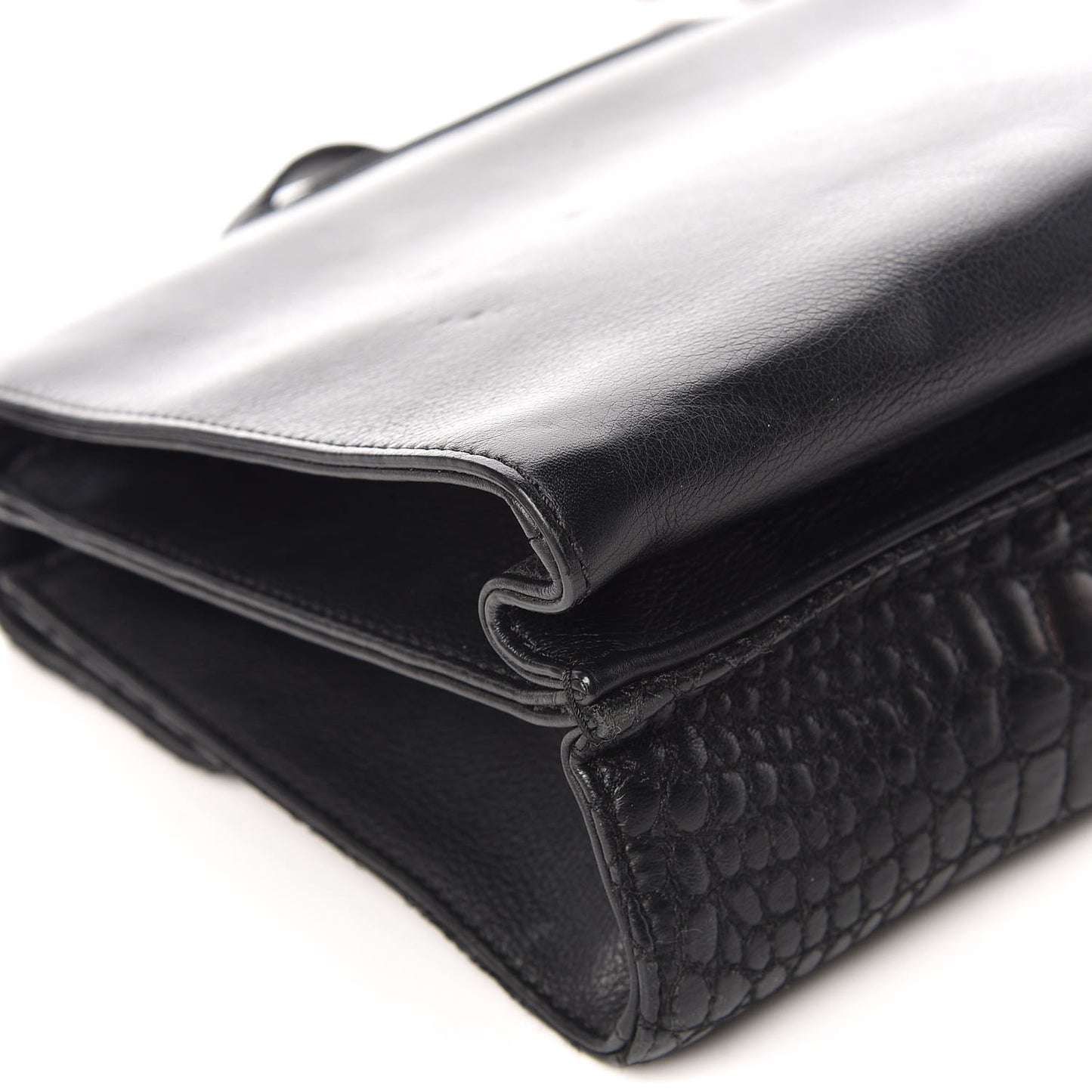 Nappa Calfskin Crocodile Trapuntata Demi Jour Shoulder Bag Black