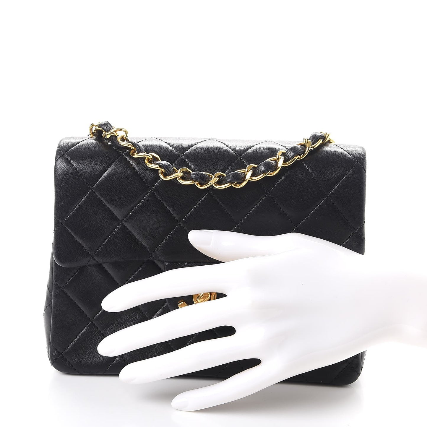 Lambskin Quilted Mini Square Flap Black