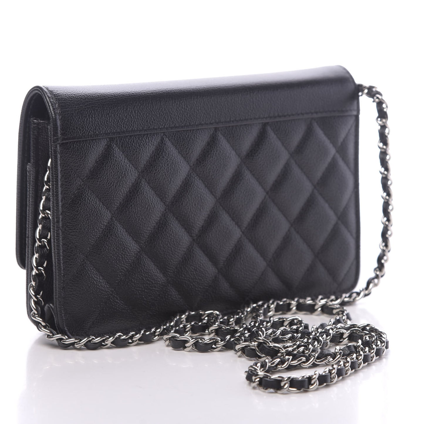 Grained Calfskin Quilted CC Box Wallet On Chain WOC Black